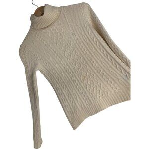 Ralph Lauren Womens Cream Cable Knit Wool & Angora Mock neck Sweater S RY10631